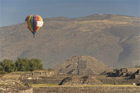 pictures of colourful buildings latin america - Hot air balloon with Pyramid of the Moon in the background, Archaeological Zone of Teotihuacan, UNESCO World Heritage Site, Mexico, North America Stock Photo - Rights-Managed, Code: 841-03675258