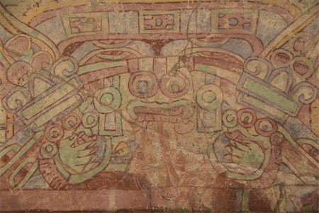 Detail of the most famous fresco at Teotihuacan, showing the Rain God Tlaloc being attended to by priest, Palace of Tepantitla, Archaeological Zone of Teotihuacan, UNESCO World Heritage Site, Mexico, North America Foto de stock - Con derechos protegidos, Código: 841-03675268