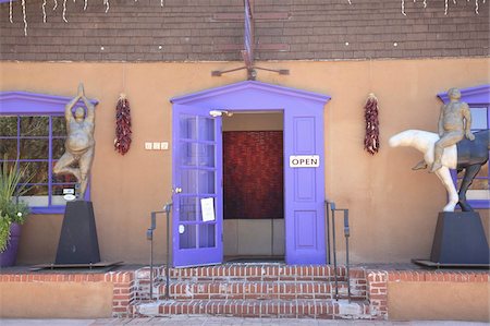 santa fe and door - Art Gallery, Canyon Road, Santa Fe, New Mexico, United States of America, North America Stock Photo - Rights-Managed, Code: 841-03675540