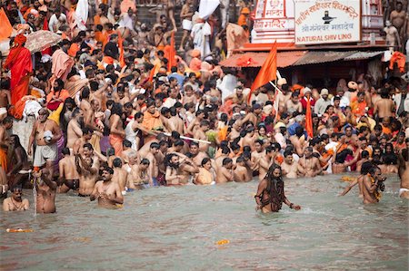 Sadhus at a royal bath (Sahi Snan) during Kumbh Mela in Haridwar, Uttar Pradesh, India, Asia Stock Photo - Rights-Managed, Code: 841-03675999