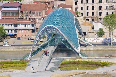 Newly constructed pedestrian bridge, Tiblisi, Georgia, Caucasus, Central Asia, Asia Stock Photo - Rights-Managed, Code: 841-03676593