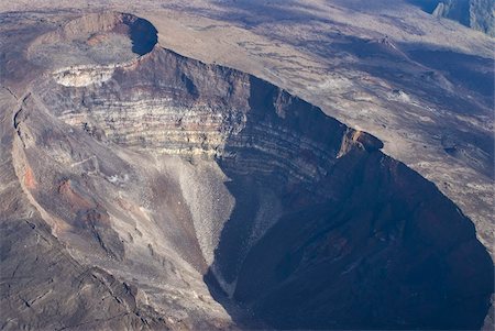 Aerial view of the crater of Piton de la Fournaise volcano, La Reunion, Indian Ocean, Africa Stock Photo - Rights-Managed, Code: 841-03676715