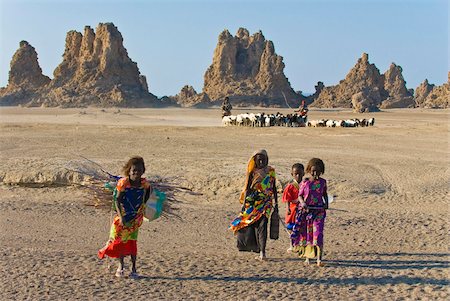 Local Afar children with their sheep, Lac Abbe (Lake Abhe Bad) with its chimneys, Republic of Djibouti, Africa Stock Photo - Rights-Managed, Code: 841-03676812