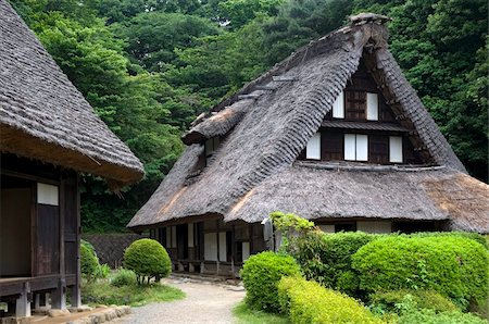 Thatched roof village residences at Nihon Minkaen (Open-air Folk House Museum) in Kawasaki, Japan, Asia Foto de stock - Con derechos protegidos, Código: 841-03676947