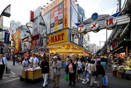 A former black market, Ameyoko is a bustling outdoor marketplace beside an elevated railway in Ueno, Tokyo, Japan, Asia Stock Photo - Rights-Managed, Code: 841-03676965