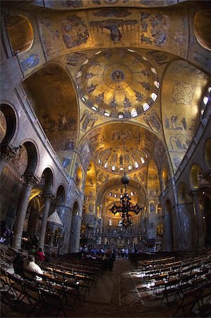 st marks basilica - Interior of St. Mark's Basilica (Basilica di San Marco) with golden Byzantine mosaics illuminated in the nave, Venice, UNESCO World Heritage Site, Veneto, Italy, Europe Stock Photo - Rights-Managed, Code: 841-03677432