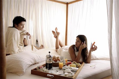 Couple on a tented bed, Maldives, Asia Stock Photo - Rights-Managed, Code: 841-03672286