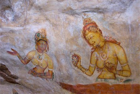 Buddhist frescoes in cave gallery part way up Lion Rock, Sigiriya, UNESCO World Heritage Site, Sri Lanka, Asia Stock Photo - Rights-Managed, Code: 841-03672344