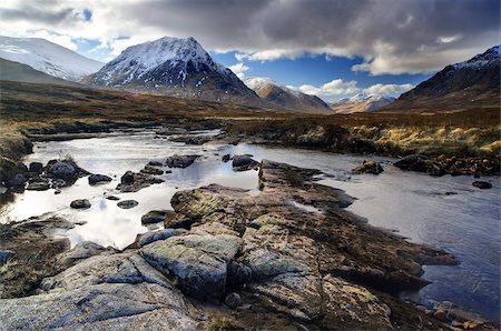 scotland winter - Winter view over River Etive towards snow-capped mountains, Rannoch Moor, near Fort William, Highland, Scotland, United Kingdom, Europe Stock Photo - Rights-Managed, Code: 841-03672416