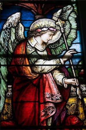 stained glass angel - Famous stained glass windows by Harry Clarke, Diseart Institute of Education and Celtic Culture, Dingle, County Kerry, Munster, Republic of Ireland, Europe Stock Photo - Rights-Managed, Code: 841-03672570