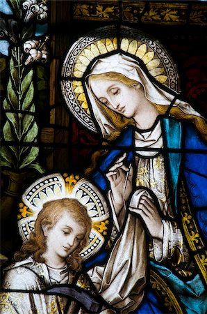 Famous stained glass windows by Harry Clarke, Diseart Institute of Education and Celtic Culture, Dingle, County Kerry, Munster, Republic of Ireland, Europe Stock Photo - Rights-Managed, Code: 841-03672572