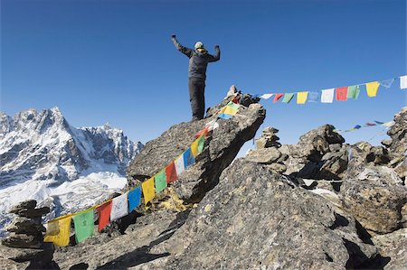 Drapeaux de prière, vue depuis le Gokyo Ri, 5483m, Gokyo, Solu Khumbu région de l'Everest, Parc National de Sagarmatha, Himalaya, Népal, Asie Photographie de stock - Rights-Managed, Code: 841-03672805