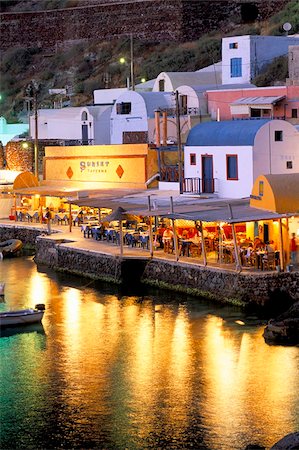 evening restaurant - Oia (Ia), island of Santorini (Thira), Cyclades Islands, Aegean, Greek Islands, Greece, Europe Stock Photo - Rights-Managed, Code: 841-03673286