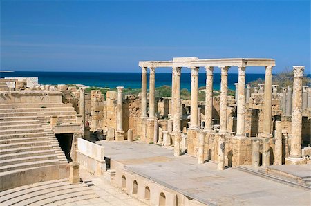 Théâtre, Leptis Magna, Site du patrimoine mondial de l'UNESCO, la Tripolitaine, la Libye, en Afrique du Nord, Afrique Photographie de stock - Rights-Managed, Code: 841-03673472