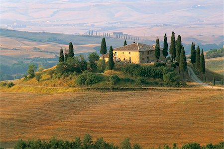 Sunrise near San Quirico d'Orcia, Val d'Orcia, Siena province, Tuscany, Italy, Europe Stock Photo - Rights-Managed, Code: 841-03673801