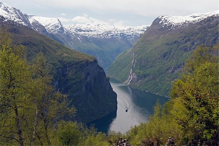 Tourist cruise ship on Geiranger Fjord, UNESCO World Heritage Site, Western Fjords, Norway, Scandinavia, Europe Stock Photo - Rights-Managed, Code: 841-03868308