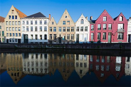 Reflection of old houses in a canal, Old Town, UNESCO World Heritage Site, Bruges, Flanders, Belgium, Europe Stock Photo - Rights-Managed, Code: 841-03868375