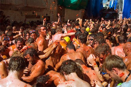 spain festival - World's largest food fight, La Tomatina, tomato throwing festival, Bunol, Valencia province, Spain, Europe Stock Photo - Rights-Managed, Code: 841-03868436