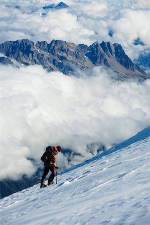 Climber on snow field, view from Mont Blanc, Chamonix, French Alps, France, Europe Stock Photo - Rights-Managed, Code: 841-03868475