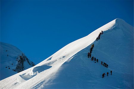 Longue lignée de grimpeurs sur sommet de la crête du Mont Blanc, 4810m, Chamonix, Alpes, France, Europe Photographie de stock - Rights-Managed, Code: 841-03868473