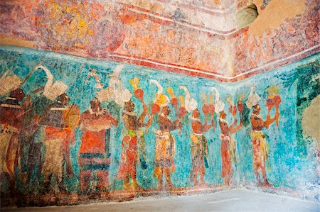 Murals at Bonampak Mayan ruins, Chiapas state, Mexico, North America Stock Photo - Rights-Managed, Code: 841-03868683