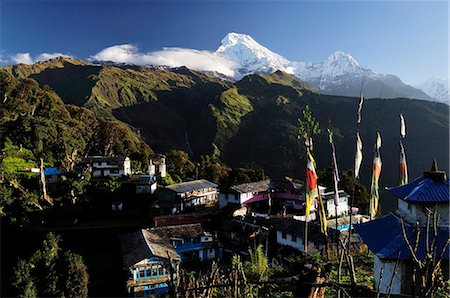 simsearch:841-02918663,k - Annapurna South on the left and Hiunchuli on right, seen from Tadapani Village, Annapurna Conservation Area, Dhawalagiri (Dhaulagiri), Western Region (Pashchimanchal), Nepal, Asia Stock Photo - Rights-Managed, Code: 841-03868888