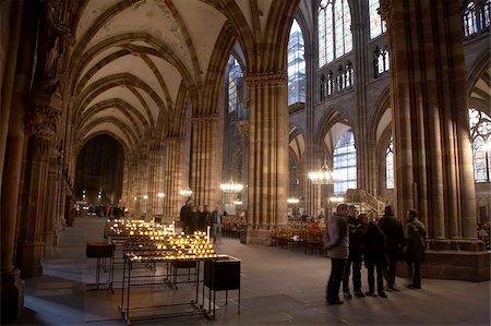 South aisle and nave of Notre-Dame gothic cathedral built in red sandstone, UNESCO World Heritage Site, Strasbourg, Alsace, France, Europe Stock Photo - Rights-Managed, Code: 841-03869427