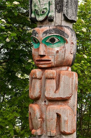 Totem at Cheif Shakes Tribal House, historic site, Wrangell, Southeast Alaska, Alaska, United States of America, North America Stock Photo - Rights-Managed, Code: 841-03869828