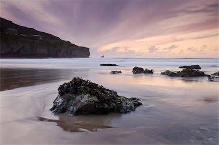 st agnes - Sunset from the sandy shores of Trevaunance Cove, St. Agnes, Cornwall, England, United Kingdom, Europe Foto de stock - Con derechos protegidos, Código: 841-03869896
