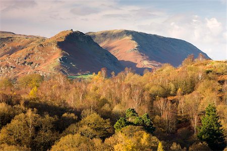 simsearch:841-05795607,k - Helm Crag and Steel Fell mountains behind autumnal woodland, Grasmere, Lake District National Park, Cumbria, England, United Kingdom, Europe Stock Photo - Rights-Managed, Code: 841-03869935