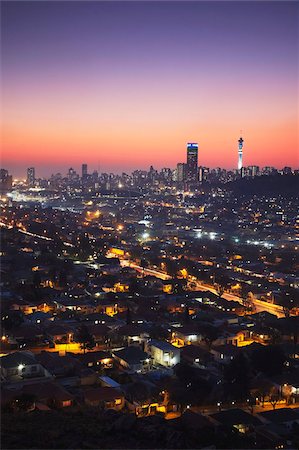 place of south africa - View of Johannesburg skyline at sunset, Gauteng, South Africa, Africa Stock Photo - Rights-Managed, Code: 841-03870068