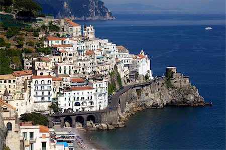 Vue d'Amalfi de la côte, la côte amalfitaine, patrimoine mondial de l'UNESCO, Campanie, Italie, Europe Photographie de stock - Rights-Managed, Code: 841-03870757