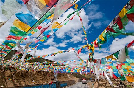 Prayer flags crossing the Friendship Highway between Lhasa and Kathmandu, Tibet, China, Asia Stock Photo - Rights-Managed, Code: 841-03870930
