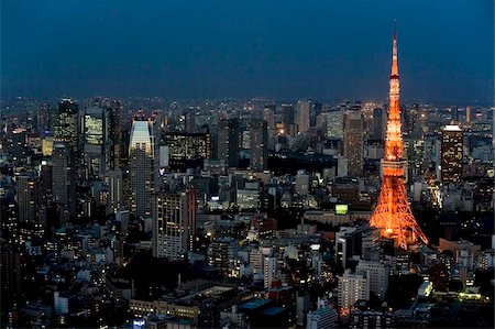 Aerial view of metropolitan Tokyo and Tokyo Tower from atop the Mori Tower at Roppongi Hills, Tokyo, Japan, Asia Stock Photo - Rights-Managed, Code: 841-03871374