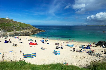 saint ives - Families enjoy the sea, sand and summer sunshine, Porthgwidden beach, St. Ives, Cornwall, England, United Kingdom, Europe Stock Photo - Rights-Managed, Code: 841-03871727