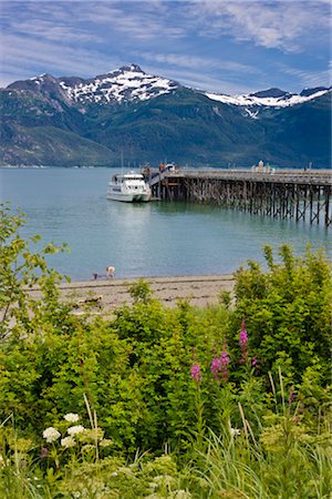 passage - Tour boat moored at a dock at Portage Cove beach with Mount Villard in the background, Haines, Southeast Alaska, Summer Stock Photo - Rights-Managed, Code: 854-05974266
