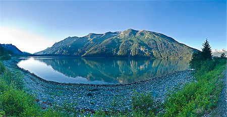 View across Lutak Inlet towards the Coastal Mountain Range, Haines, Southeast Alaska, Summer Stock Photo - Rights-Managed, Code: 854-05974286
