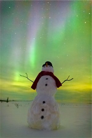Digitally Altered, Snowman watching Northern Lights, Winter, Eureka Summit, Glenn Highway, Southcentral Alaska Fotografie stock - Rights-Managed, Codice: 854-05974304
