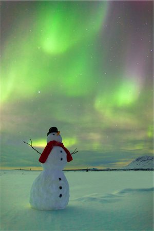 snowman not person - Digitally Altered, Snowman watching Northern Lights, Winter, Eureka Summit, Glenn Highway, Southcentral Alaska, Stock Photo - Rights-Managed, Code: 854-05974308