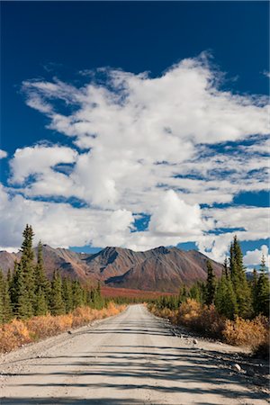 Scenic view of the Denali Highway and Fall foliage,  Interior Alaska Stock Photo - Rights-Managed, Code: 854-05974343