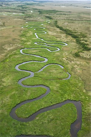 Aerial view of the winding King Salmon Creek and surrounding tundra in Bristol Bay, Southwest Alaska, Summer Fotografie stock - Rights-Managed, Codice: 854-05974406