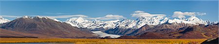 Composite panorama of Maclaren Glacier, Maclaren River Valley and Alaska Range mountains in late fall in Interior Alaska Stock Photo - Rights-Managed, Code: 854-05974449