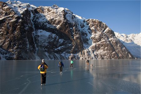 equipment sport - Group of ice skaters on Saddlebag Lake, Chugach Mountains near Cordova, Southcentral Alaska, Winter Stock Photo - Rights-Managed, Code: 854-05974494