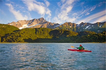 Kayakers on Big River Lakes with Chigmit Mountains in the background in the Redoubt Bay State Critical Habitat Area during Summer in Southcentral Alaska Stock Photo - Rights-Managed, Code: 854-02955135