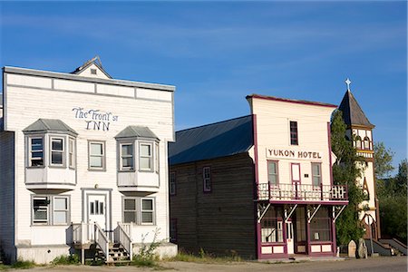 small town downtown canada - View of historic hotels on Front St. in Dawson City Canada Summer Stock Photo - Rights-Managed, Code: 854-02955573