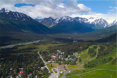 small town usa aerial view - Aerial view of Girdwood Alaska in the summer Southcentral Stock Photo - Rights-Managed, Code: 854-02955584