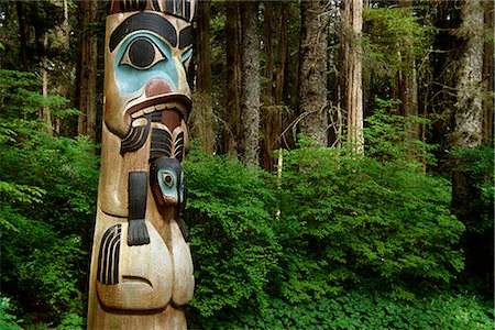 Closeup of Totem Pole near Sitka AK on Baranof Island, Tongass National Forest Southeast Summer Stock Photo - Rights-Managed, Code: 854-02955616