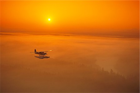 Floatplane Flying @ Sunset  Matanuska Valley SC AK Summer Stock Photo - Rights-Managed, Code: 854-02955654