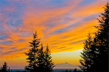 simsearch:854-02955936,k - Sonnenuntergang Wolken blaze Orange über Iliamna Vulkan von den Hügeln nahe Nikolajewsk auf der Kenai-Halbinsel, Alaska aus gesehen Stockbilder - Lizenzpflichtiges, Bildnummer: 854-02955939