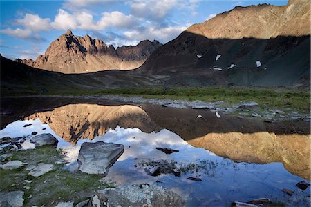 seasonal lake - Clearwater Mountains reflecting in lake in Interior, Alaska during Summer Stock Photo - Rights-Managed, Code: 854-02955997